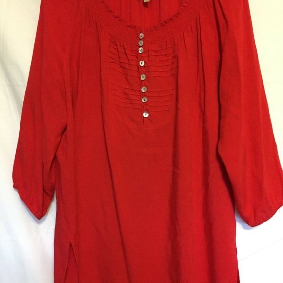 Beautiful!  KERRYBROOKE ~ Woman Red Rayon 3/4 Sleeves 8 Buttons Tunic/Top~Sz.XL - Picture 7 of 7